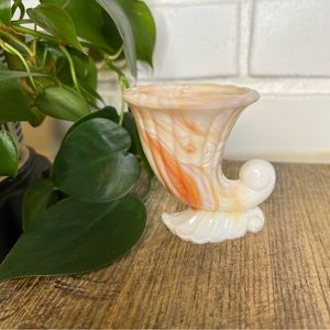 Vintage NYC Vogue Merc Co. Orange Slag Glass Cornucopia Toothpick Holder